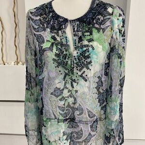 Cache Multicolor Beaded Blouse